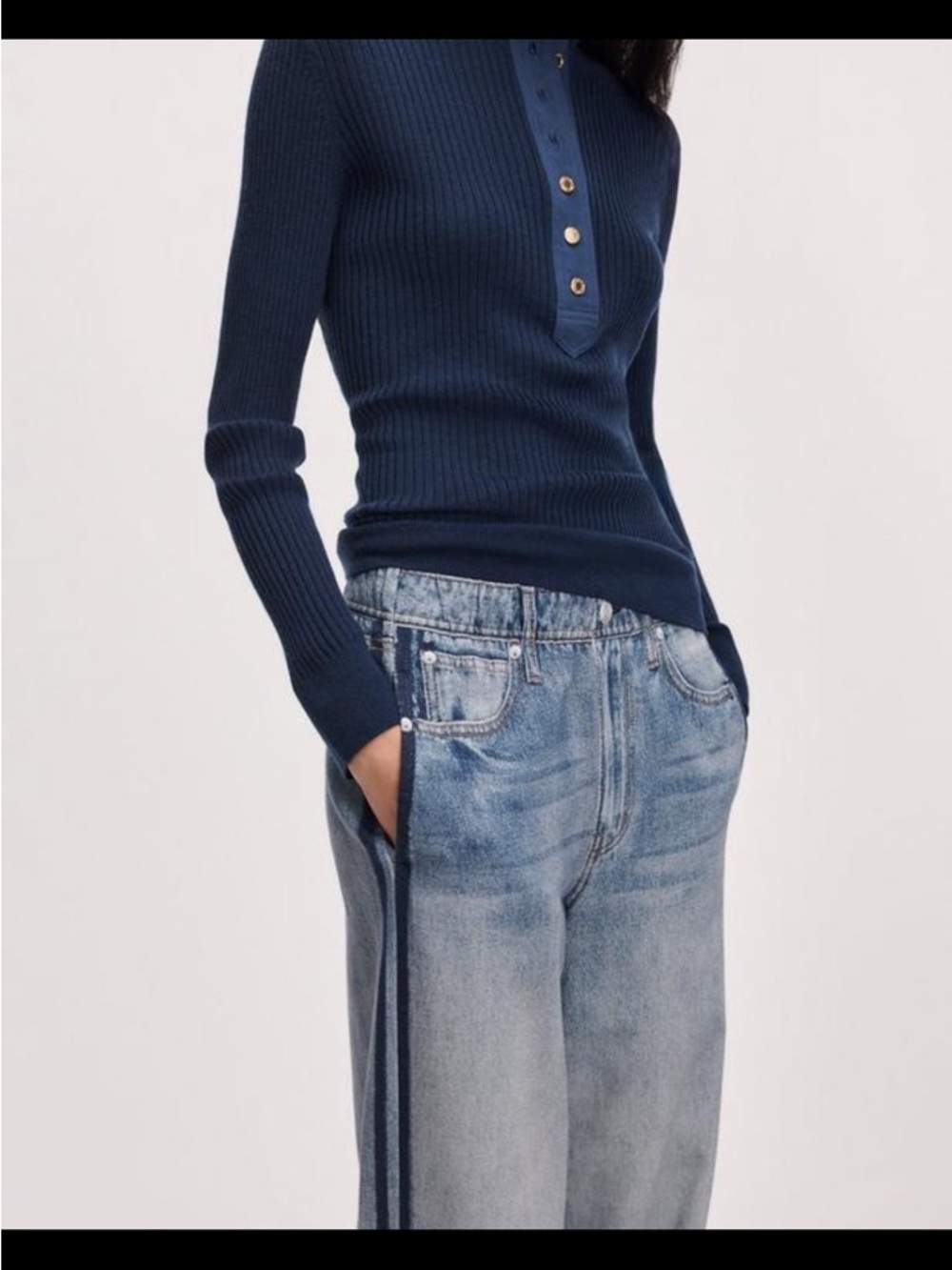 rag & bone Miramar Wide Leg Track Pants Coney Faux Denim NWT Size XL - Picture 13 of 14